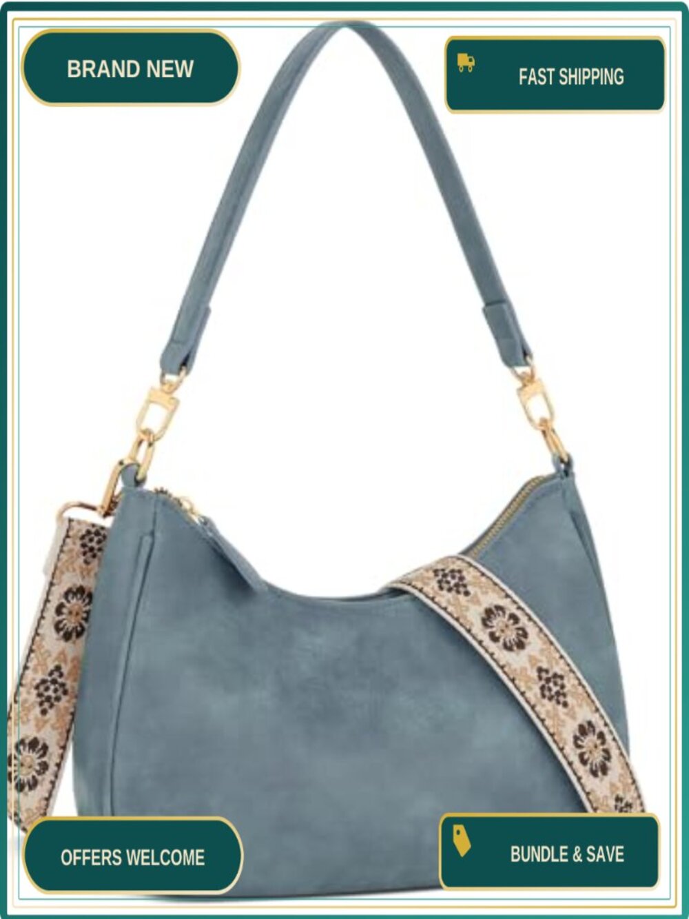 Small PU Leather Purse Vintage Hobo Crossbody Bag Detachable Strap